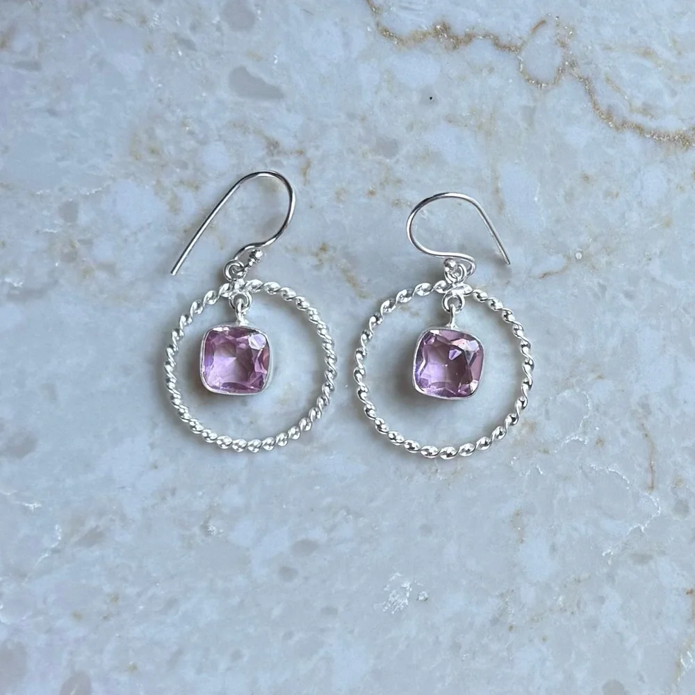 NWOT Sundance Crowley Earrings, Pink Kunzite, Sterling Silver